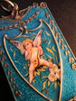 FRENCH ANTIQUE CHERUB ENAMEL PENDANT / MIRROR