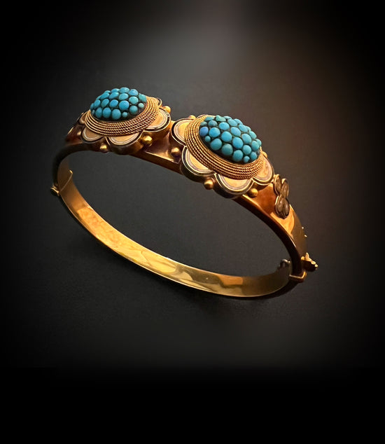 VICTORIAN HIGH CARAT GOLD & TURQUOISE BOMBE BANGLE