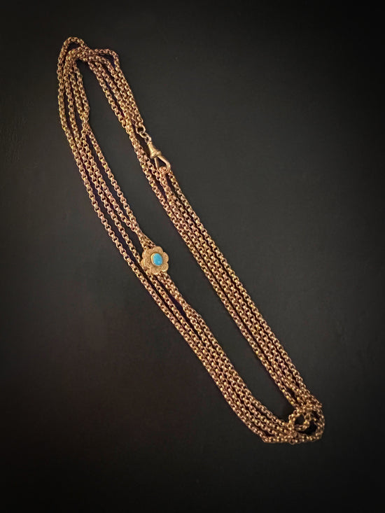 VICTORIAN 9CT GOLD CHAIN WITH TURQUOISE SLIDER
