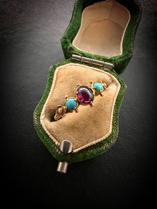 LATE GEORGIAN GARNET & TURQUOISE RING