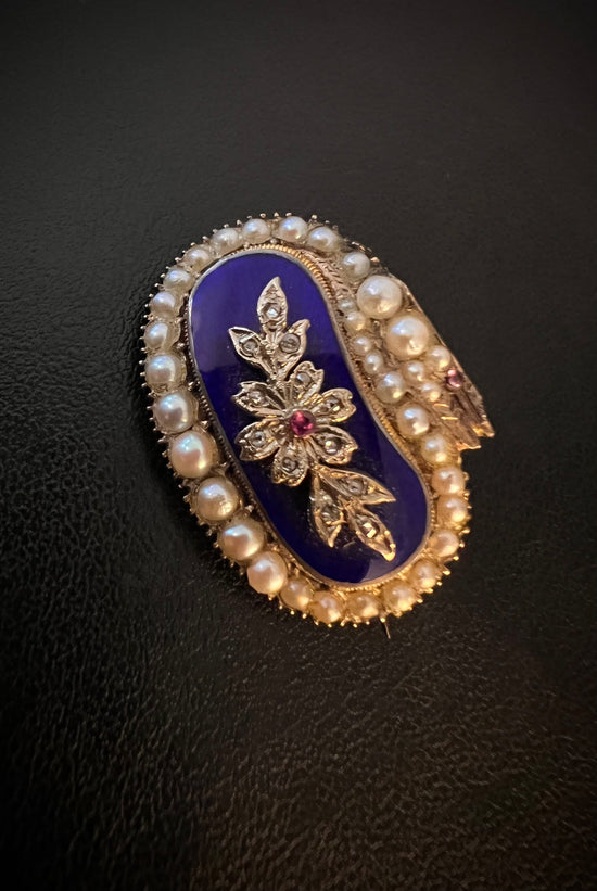 GEORGIAN DIAMOND, PEARL & ENAMEL SNAKE BROOCH