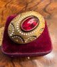 LARGE VICTORIAN 15CT GOLD, GARNET & ENAMEL BROOCH