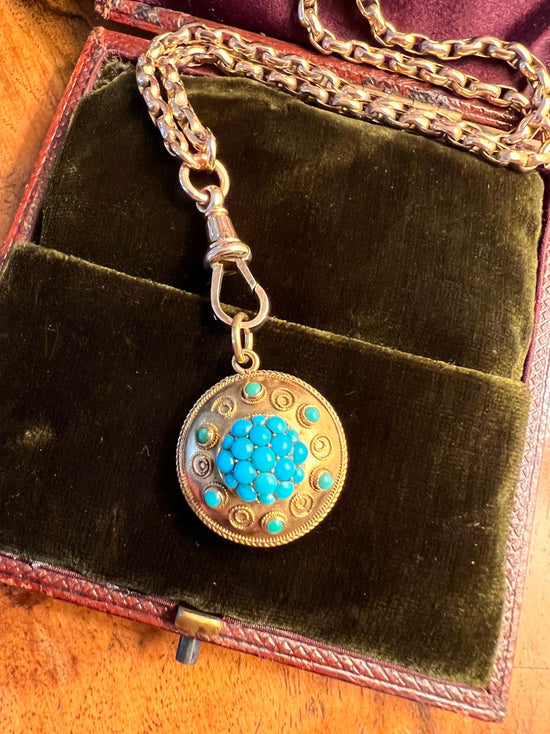 ETRUSCAN REVIVAL TURQUOISE BOMBE PENDANT