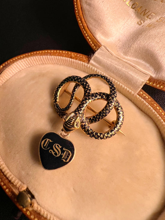GEORGIAN ENAMEL SNAKE MOURNING BROOCH