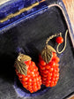 VICTORIAN CORAL GRAPE EARRINGS