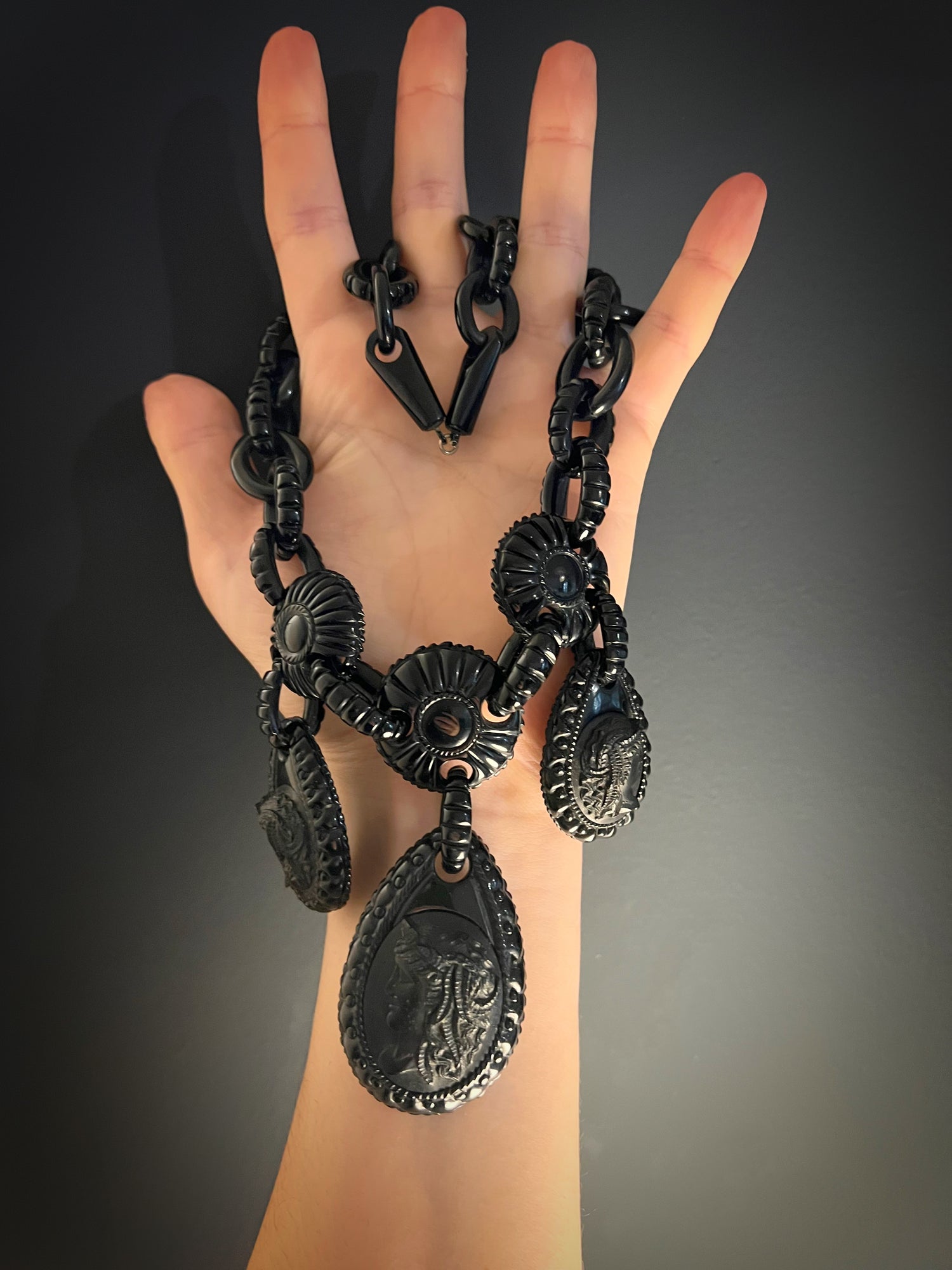 VICTORIAN WHITBY JET CAMEO NECKLACE The Old Cut